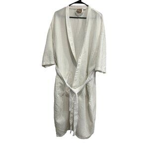 Monarch White Waffle Weave Bathrobe Unisex OSFM Cotton Blend Lightweight